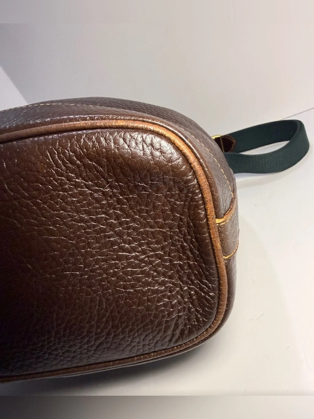 Vintage Bally Pebbled Leather Bucket Bag Drawstring & Hunter Green Canvas Strap